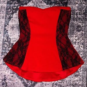 Red and Black Lace Bustier Top